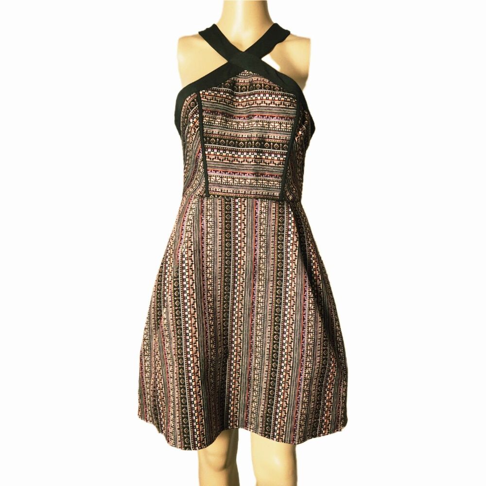 BCBGeneration Crisscross Jacquard Fit & Flare Halter Mini Dress - Size 8 NWT